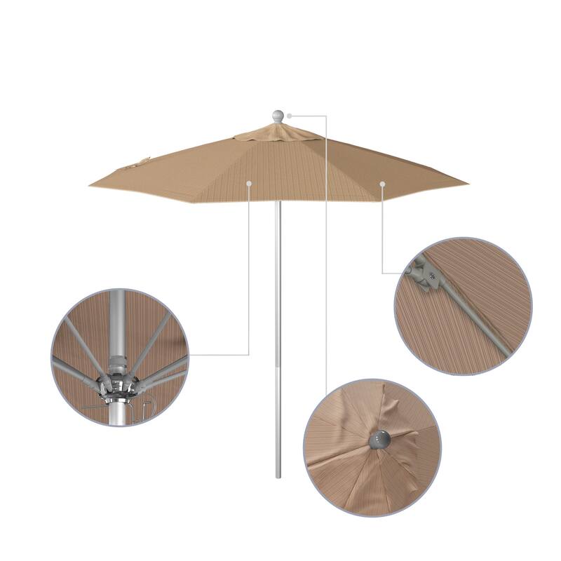 California Umbrella 7.5' Rd. Aluminum Frame, Fiberglass Rib Market Umbrella, Push Open,Anodized Silver Finish, Olefin Fabric