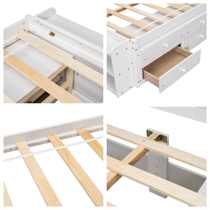 Full Bed with Bookcase Headboard, Under bed Storage Drawers