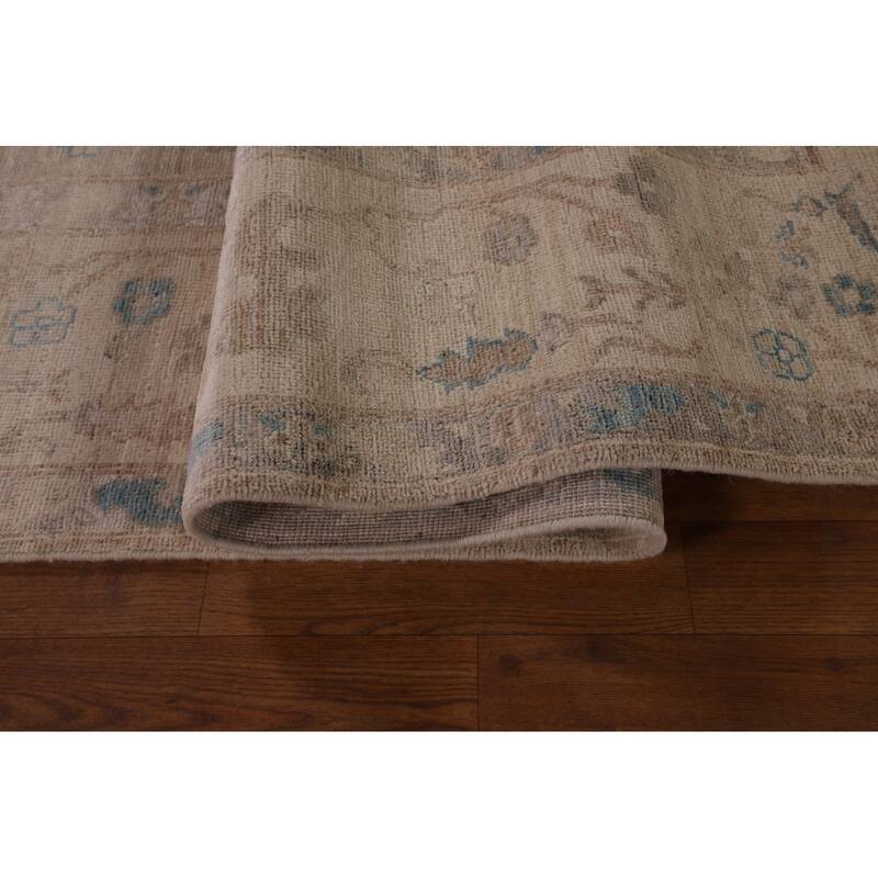 Vegetable Dye Oushak Area Rug Hand-Knotted Beige Floral Wool Carpet - 8'2" x 10'0"