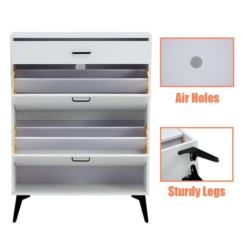 3-Drawer Wood Shoe Storage Cabinet with Removable Panels & 1 Open Shelf
