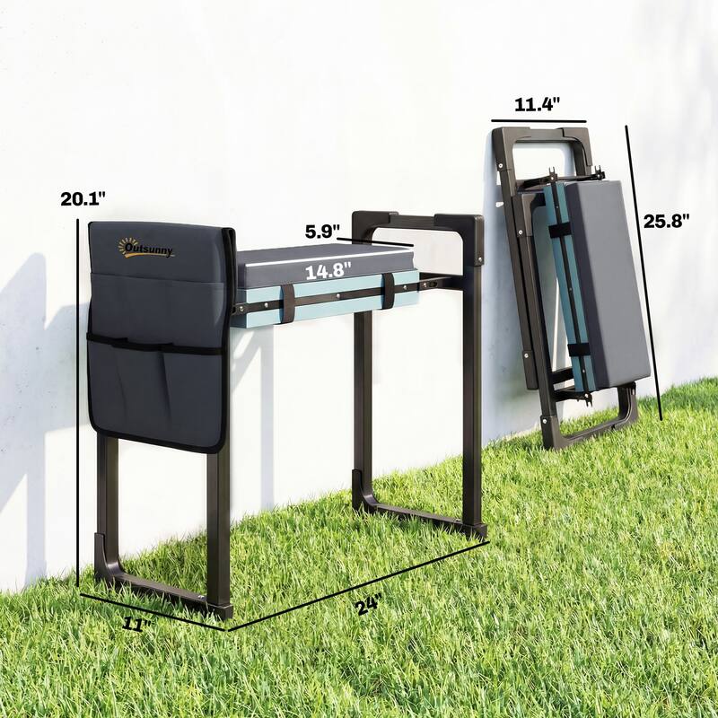 Outsunny Garden Kneeler and Seat, 330lbs Heavy Duty Foldable Gardening Stool with Extendable Legs, Thicker Soft Kneeling Pad