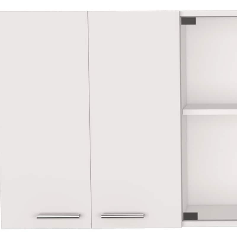 HomeRoots 59" White Wood Wall Mounted China Cabinet With Six Doors