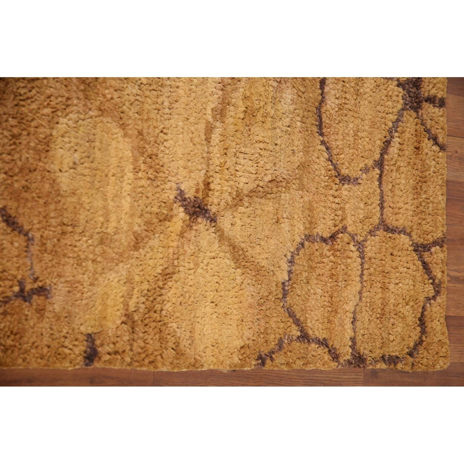 Floral Gold Oriental Area Rug Handmade Yellow Jute Carpet 3'2" x 5'2