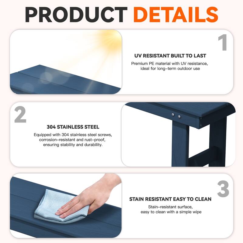 3-Piece HDPE Outdoor Dining Set with Umbrella Hole Table and Two 2-Person Benches