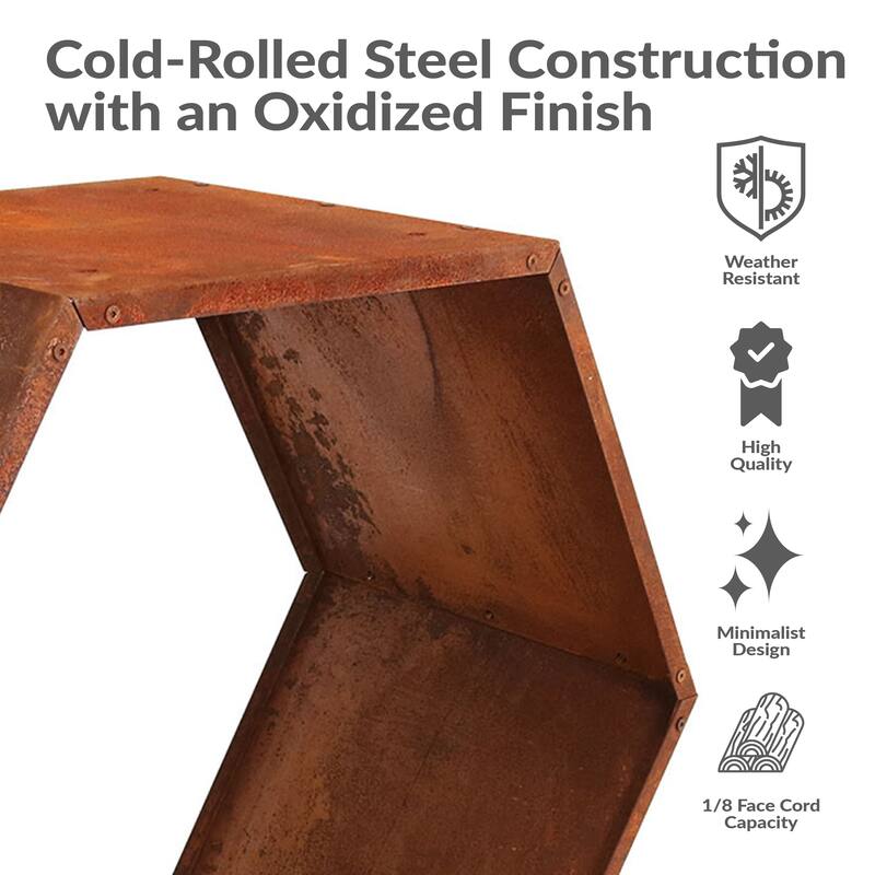 Sunnydaze Log Rack 30" Steel with Rustic Finish Hexagon Firewood Storage