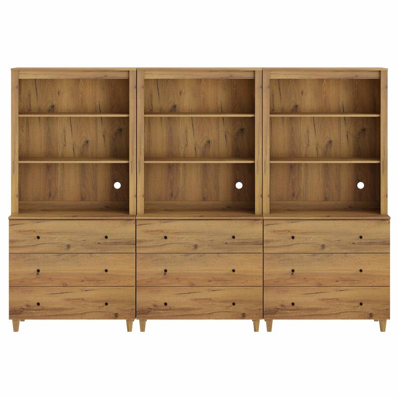 Modern 71" Tall Bookcase with Drawers & Open Shelves for Home Office