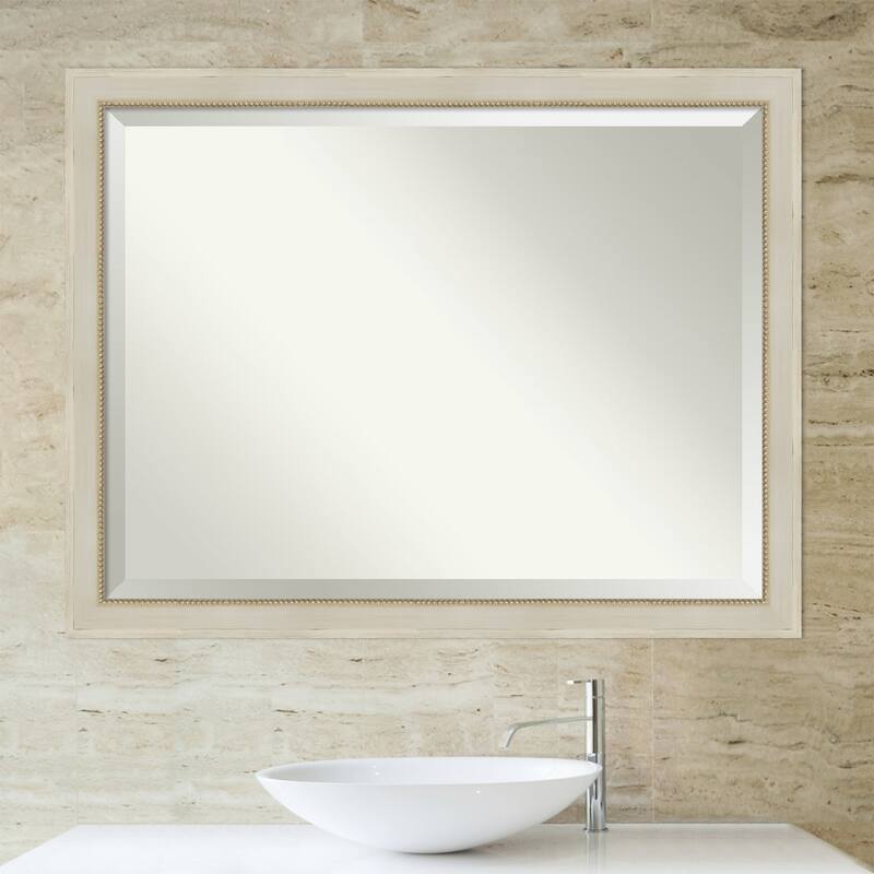 Beveled Wood Bathroom Wall Mirror - Parthenon Cream Frame - Parthenon Cream
