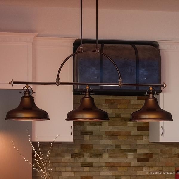 Luxury Industrial Chandelier, 23.5"H x 52.5"W, with Americana Style, LinearParisian Bronze Finish (60 to 100 Watts - Steel - Bronze - 1 to 3 - Single - Chandeliers For Bedrooms by Overstock.com