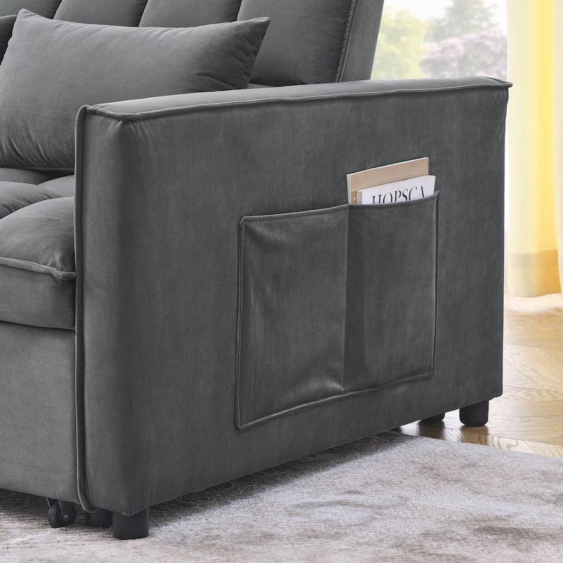 53.94Inch Convertible Sleeper Sofa with Two Side Pockets and 2 Pillows