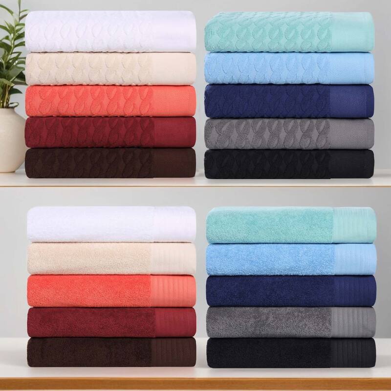 Turkish Cotton Herringbone and Solid Washcloth Towel Set by Superior