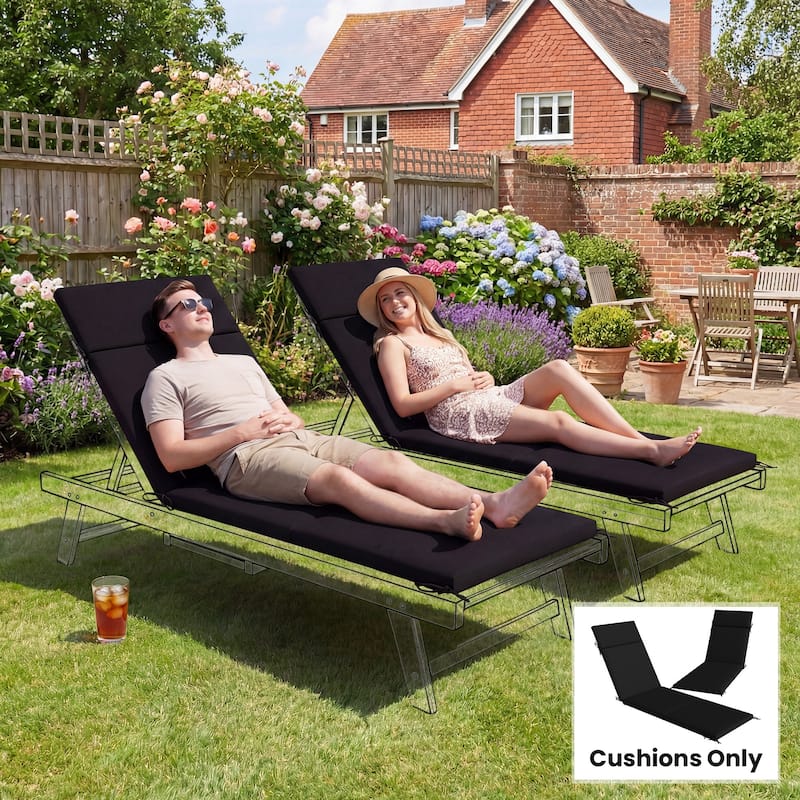 Outsunny Outdoor Chaise Lounge Cushions Set of 2, Chaise Lounge Cushions with 6 Ties, High-Density Foam