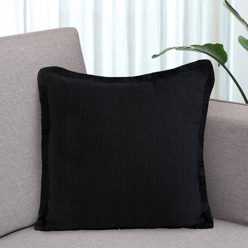 HomeRoots 20" X 20" Jet Black 100% Cotton Zippered Pillow