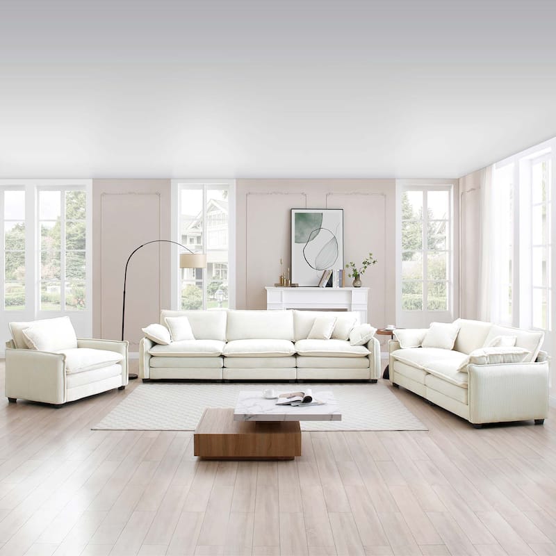 Roomfitters 3-Piece Modular Corduroy Sectional Sofa, Oversized 6-Seat Set with Memory Foam - Beige