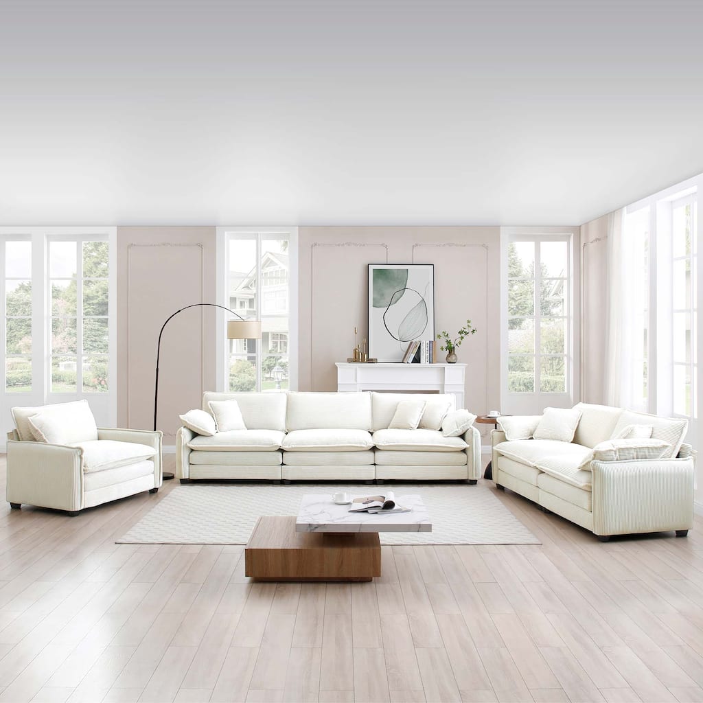 Roomfitters 3-Piece Modular Corduroy Sectional Sofa, Oversized 6-Seat Set with Memory Foam