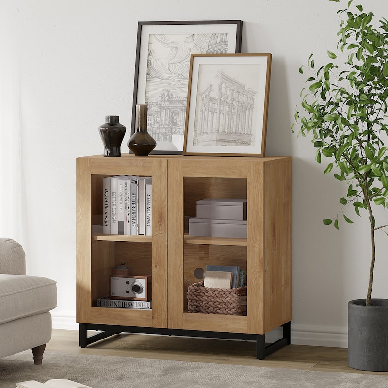 WAMPAT Modern TV Stand with Glass Doors for 110 inch TVs, Entertainment Center Console with Adjustable Shelves and Metal Base