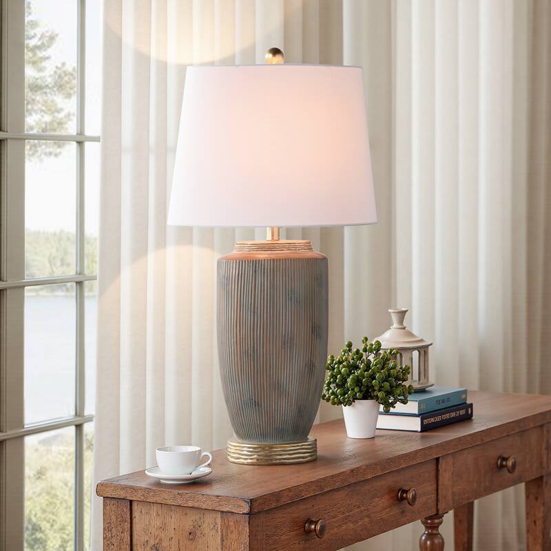 StyleCraft Poly Table Lamp - Raffine Gold & Grey - White Shade