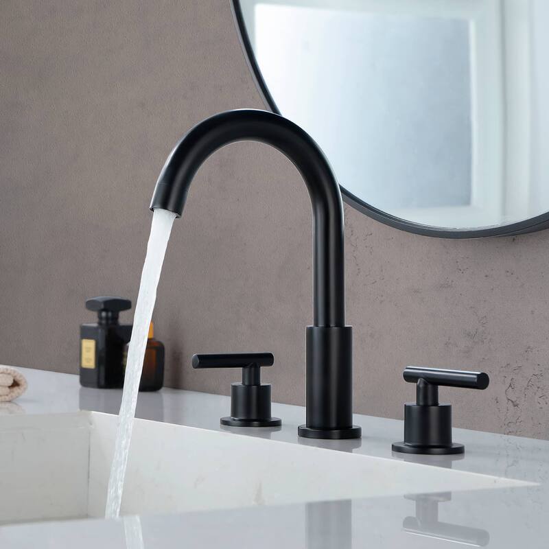 Widespread Bathroom Sink Faucet With Drain Assembly 3 Holes 8 Inch Bathroom Faucets Two Handle Modern Lavatory Basin Vanity Taps - Matte Black