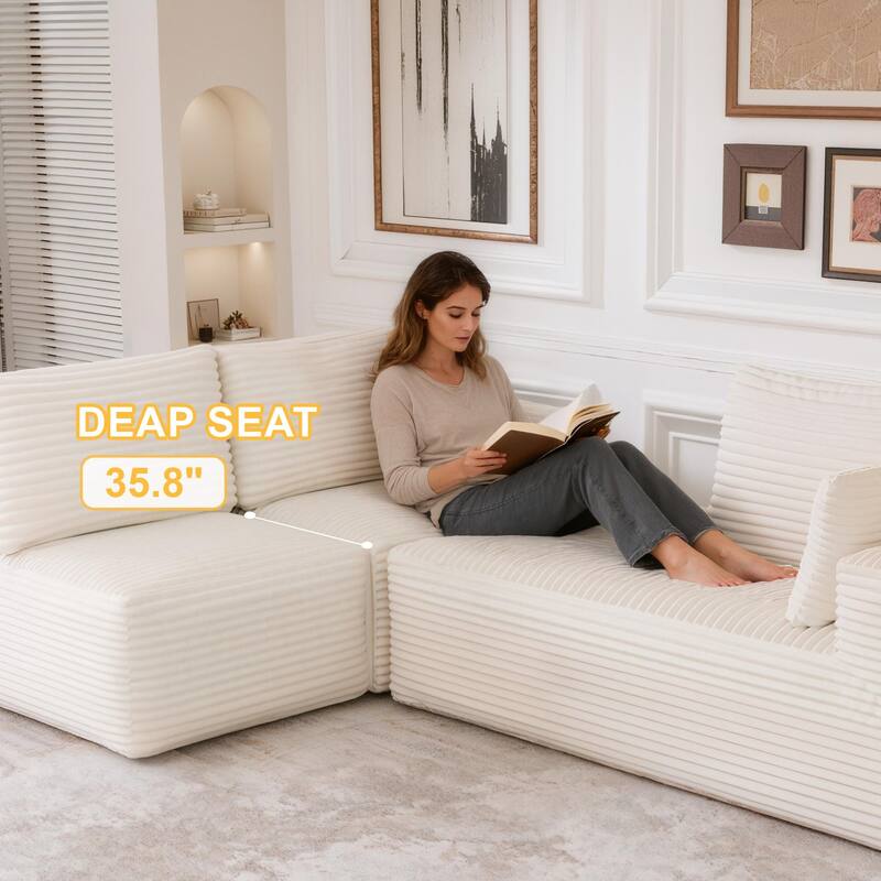104" Modular Sectional Sofa with L-Shape Chaise Modern Upholstered Cloud Couches with Throw Pillows - 104 in.W x 23.6 in.H