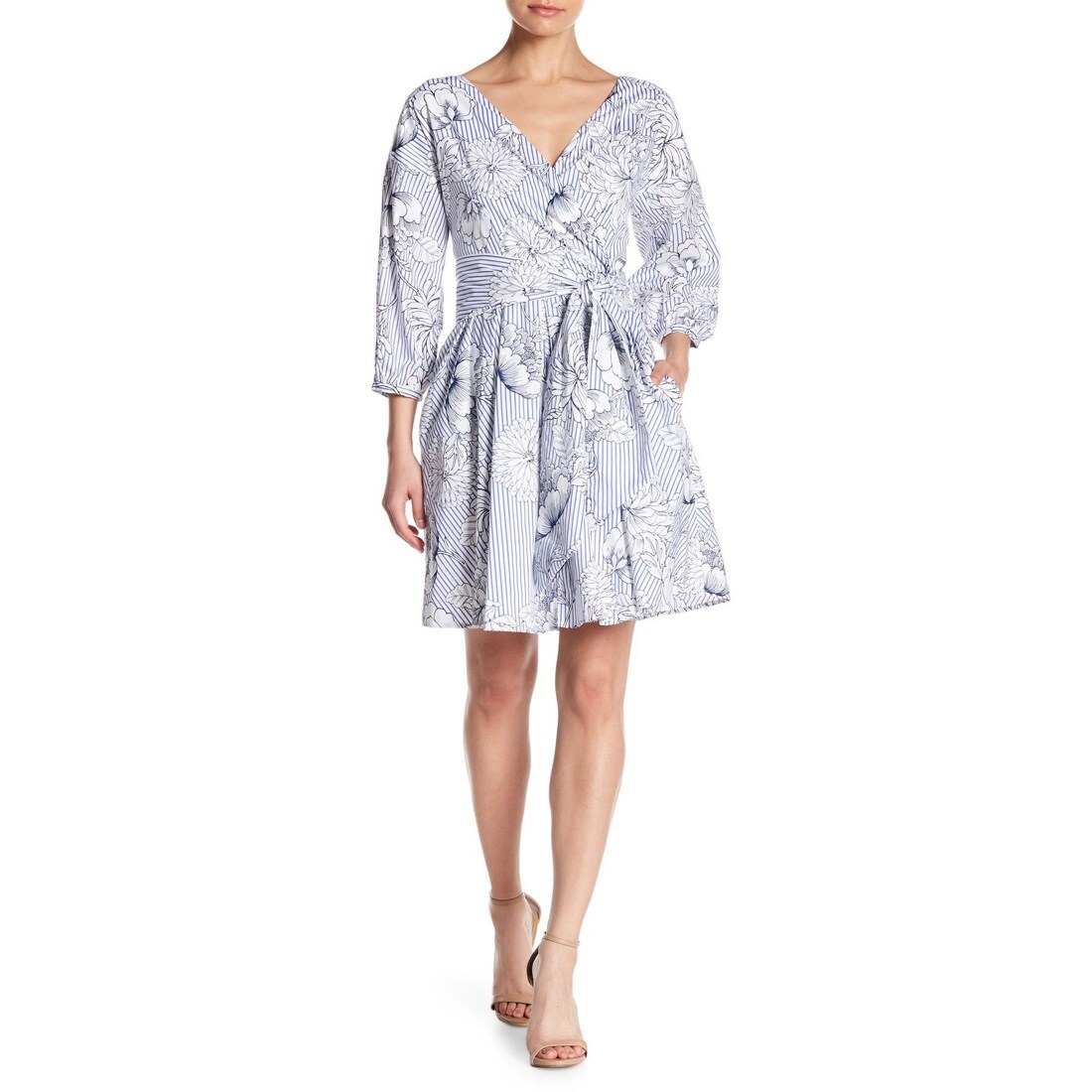 blue white wrap dress