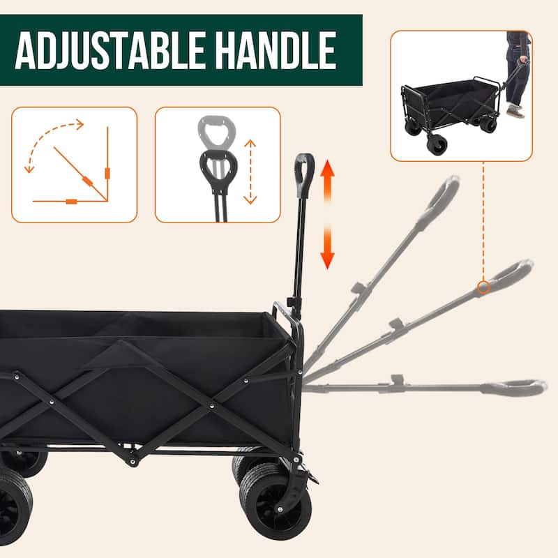 Collapsible Folding Wagon Cart Heavy Duty Utility Beach Wagon with Big Wheels Outdoor Foldable Wagons Carts for Garden Grocery