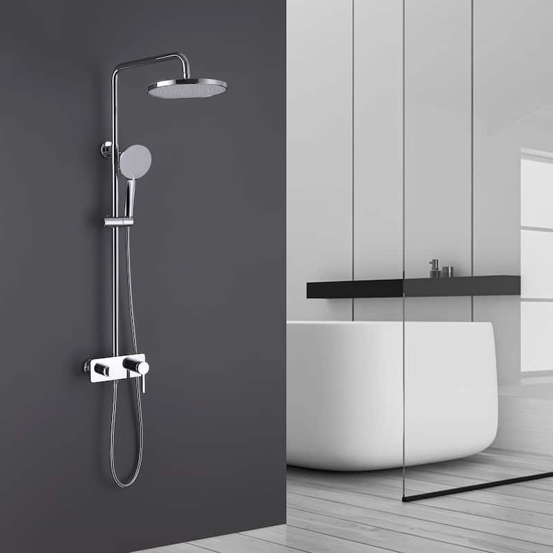 Exposed Pipe Tub and Shower Faucet with Hand Shower Brass Brass Wall Mount Complete Shower System with Tub Spout