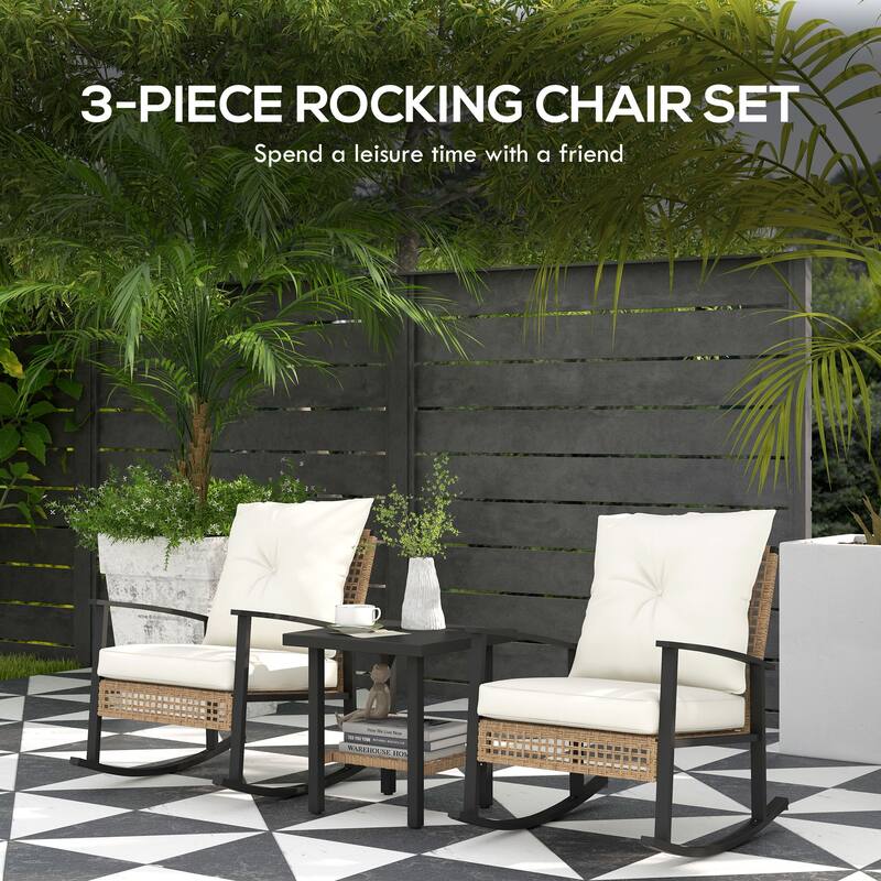 3-Piece Patio Furniture Set Includes 2 Rocking Chairs and Side Table with Water-Resistant Cushions - 26" W x 34.75" D x 34.25" H