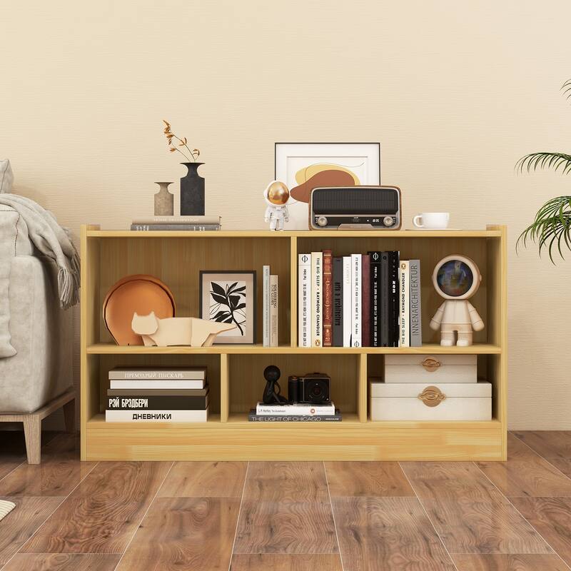 Kids Storage Cabinet with 5 Cubes and Display Shelf Bookcase Organizer for Bedroom and Playroom - 44" x 12" x 24" (L x W x H)