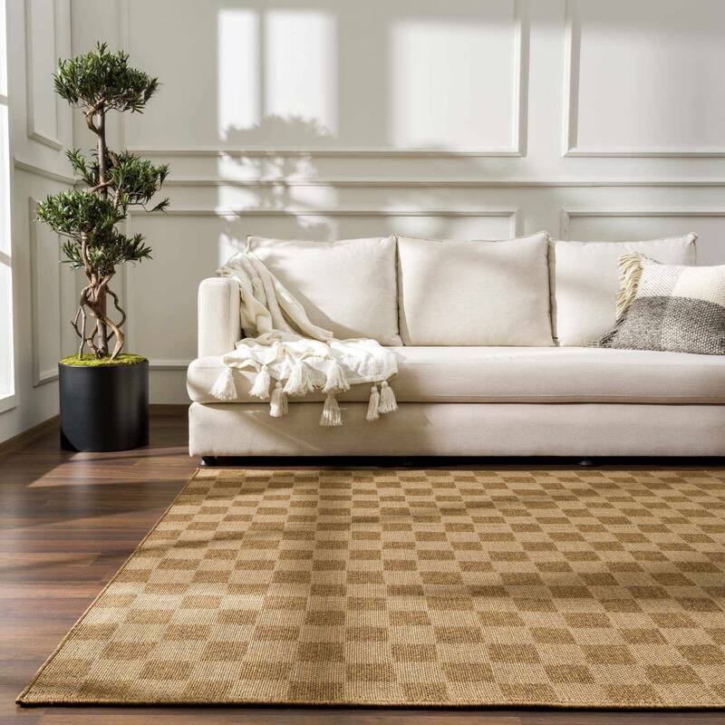 Hauteloom Kuval Living Room, Bedroom Patio Outdoor Area Rug - Farmhouse - Camel - 2' x 2'11"