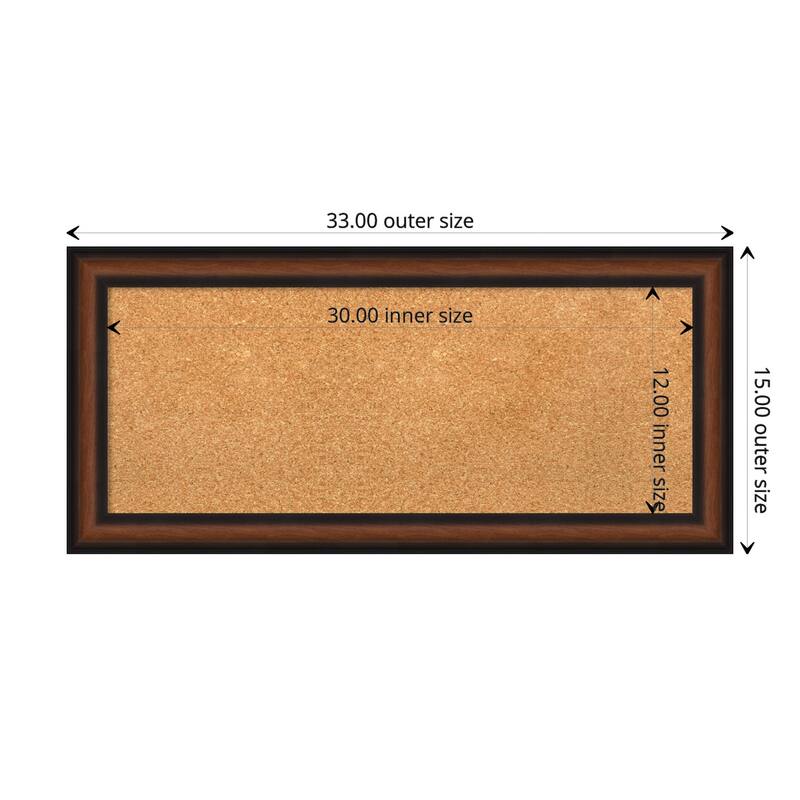 Yale Walnut Framed Natural Corkboard Bulletin Board - Board Size 30x12