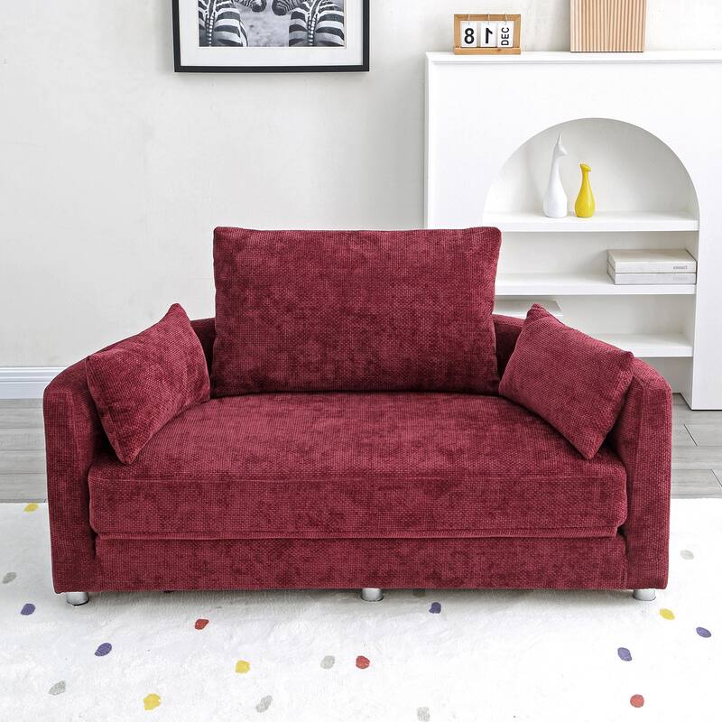 Foldable Multi-functional Sofa Bed, Burgundy, Linen, 55x29x21 inches