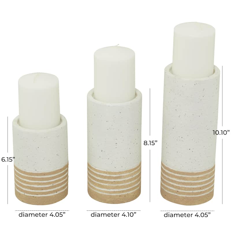 Metal Striped Pillar Decorative Candle Holder - Set of 3 White - Roche River Decor