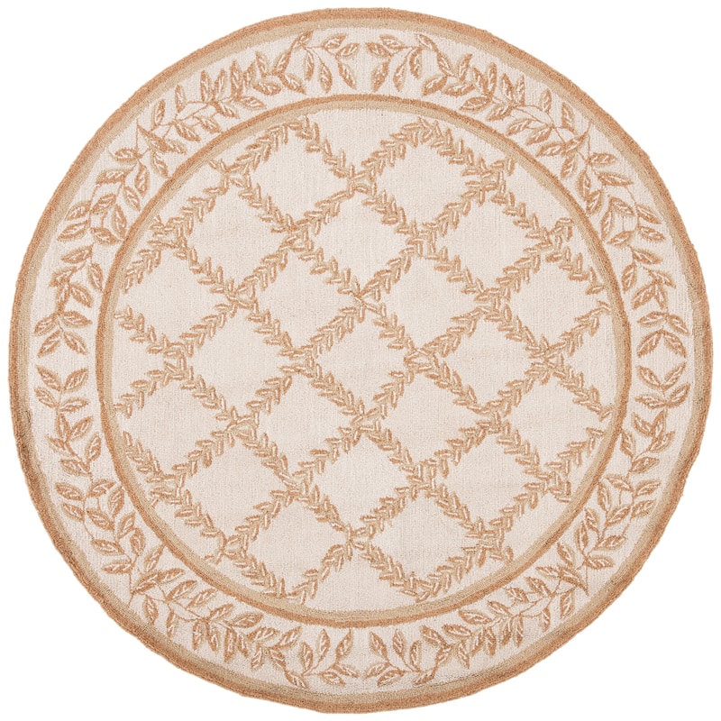 SAFAVIEH Handmade Chelsea Kimber Trellis French Country Wool Rug - 5'6" Round - Ivory/Camel - Round