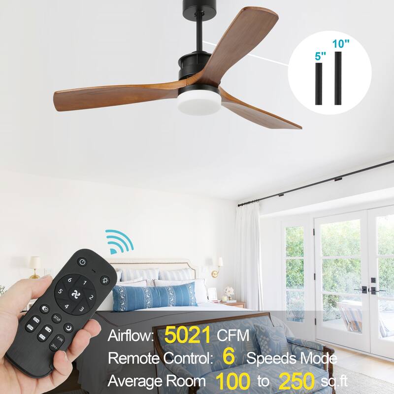 Oaks Aura Gamay 52 in. LED Indoor Solid Wood Reversible Scandi-Japanese Ceiling Fan With Latest DC Motor Technology