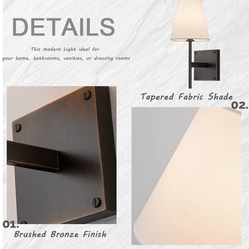 Classic Bronze Fabric Shade Wall Sconces Mondern White Linen Tapered Shade Sconce For Bathroom Mirror Hallway(2 Pack) - W6"