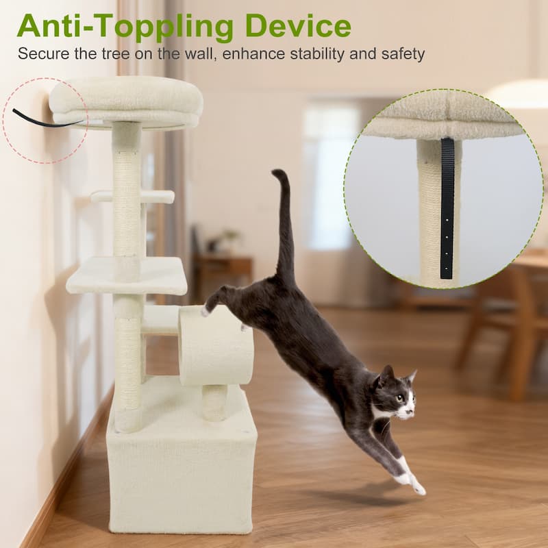 Gymax 48'' Tall Cat Tree w/ Large Condo Padded Top Perch Jute