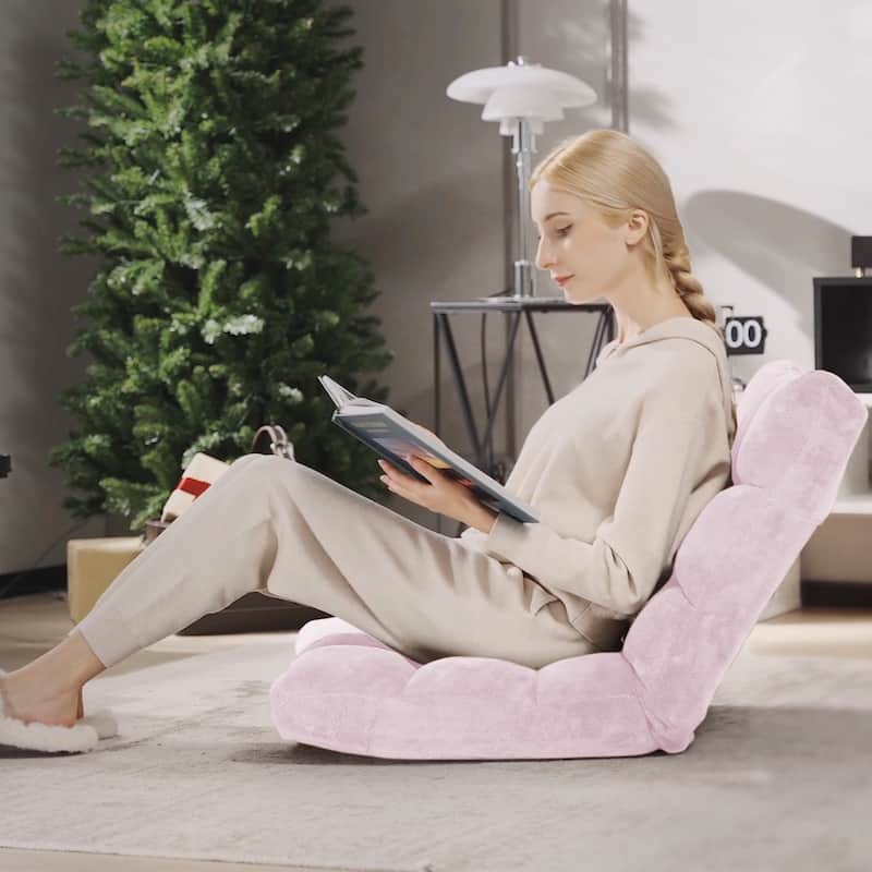 Coral Velvet Adjustable Floor Chair with 14-Position Backrest and Folding Design - 41.5" x 22.5" x 6" (L x W x H)
