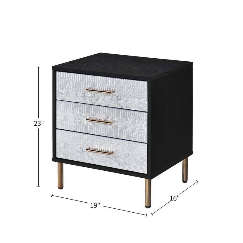 3 Drawers Particleboard Nightstand - Black,Silver