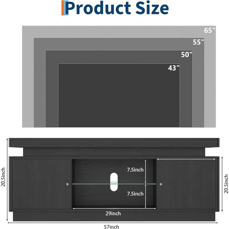 63" TV Stand, Entertainment Center with Power Outlet for Living Room