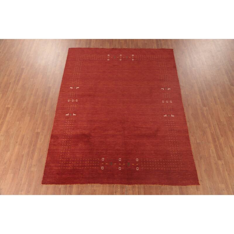 Gabbeh Area Rug Hand-Knotted Stripe Wool Carpet - 6'7"x 9'8"