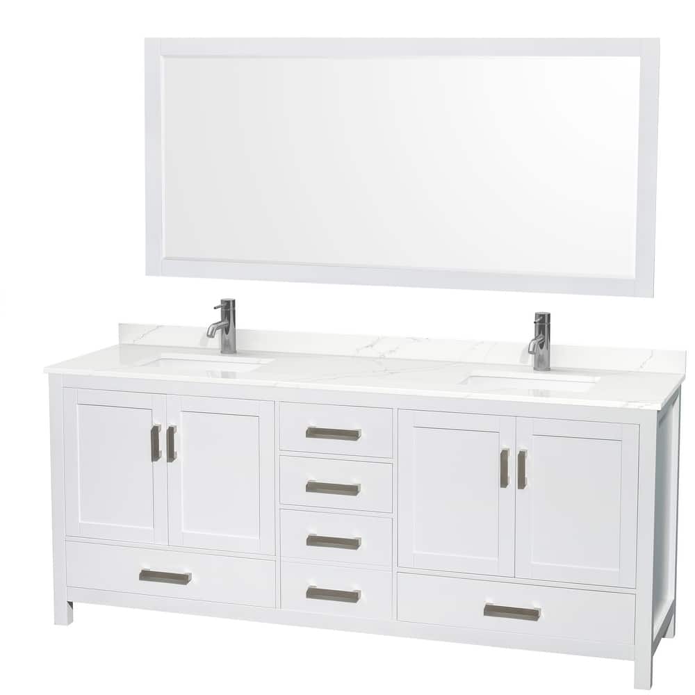 Sheffield 80-inch Double Vanity, Single Hole Quartz Top,70-inch Mirror