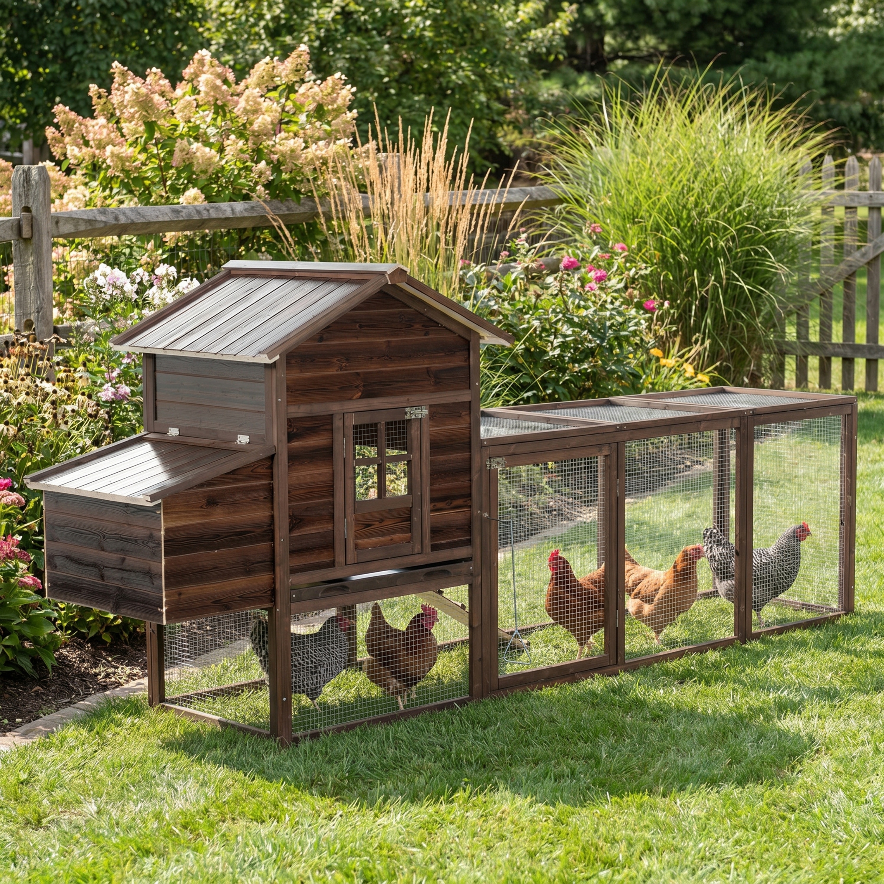 Christopher Knight Home - Farmhouse Fir Wood Chicken Coop with Nesting Box, Spacious Run & Predator-Proof Wire Mesh Enclosure