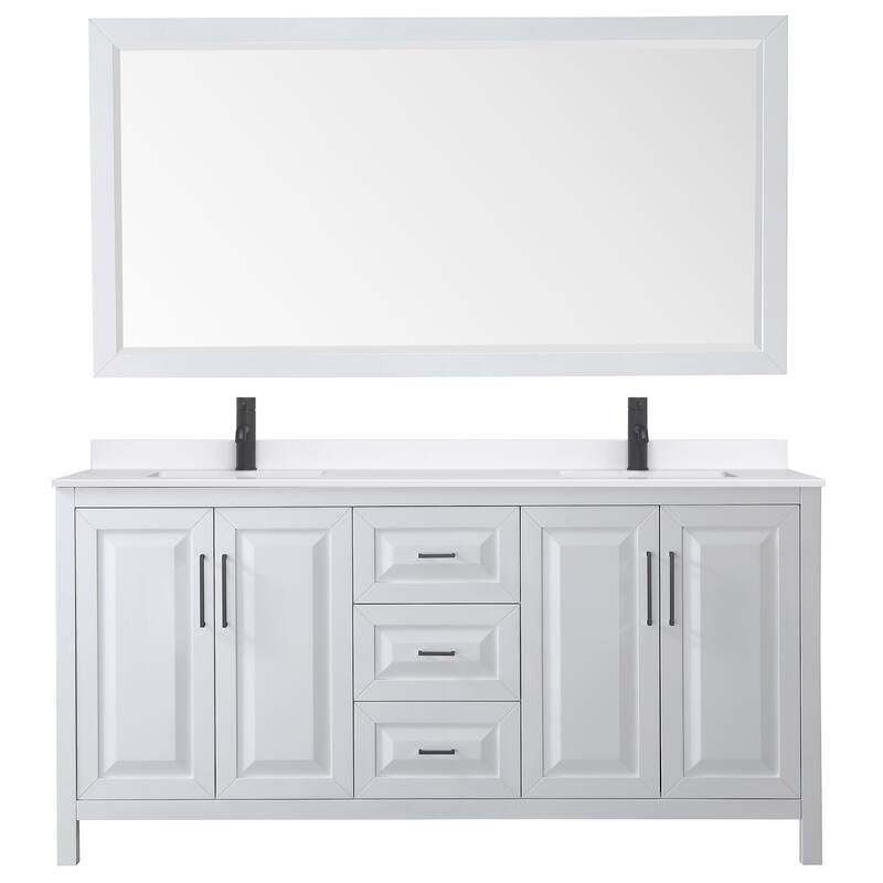 Daria 72-inch Double Vanity, Single Hole Quartz Top, 70-inch Mirror