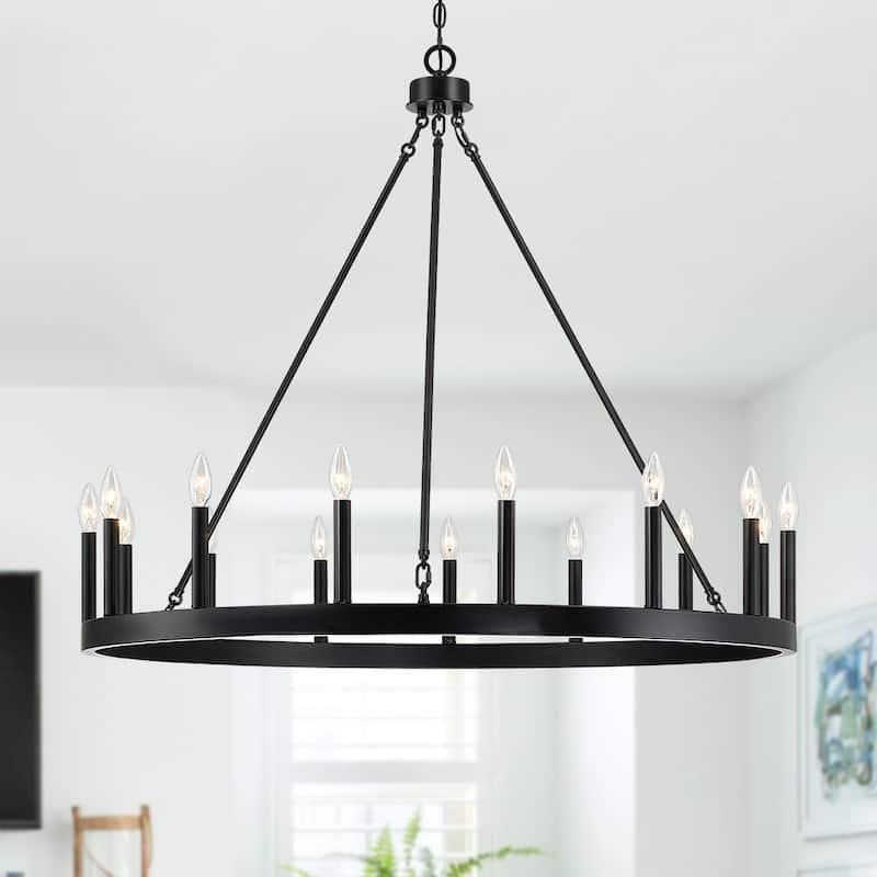 Black Candle Style Wagon Wheel Chandelier