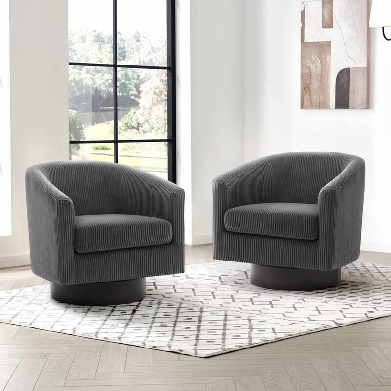 2 Set Round Barrel Chair 360-Degree Swivel Accent Chairs - 28.26" x 25.32"x 26.55" - Grey(Corduroy)