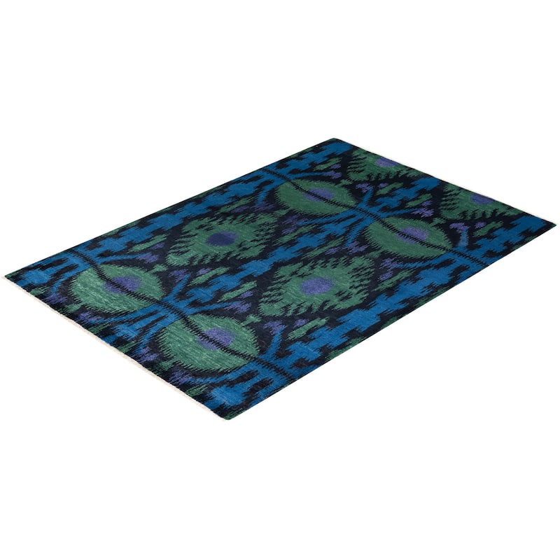 Overton Hand Knotted Wool Contemporary Ikat Black Area Rug - 6' x 9'