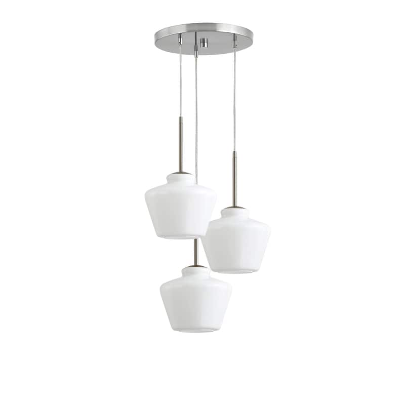 Cafe 3-Lights Designer Glass Pendant Lamp - BrushedNickel/WhiteGlass