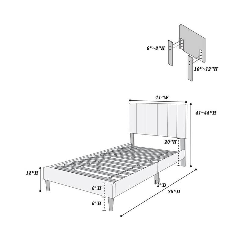 Lilian Twin Bed, Soft Channel Tufted Light Gray Linen Upholstery