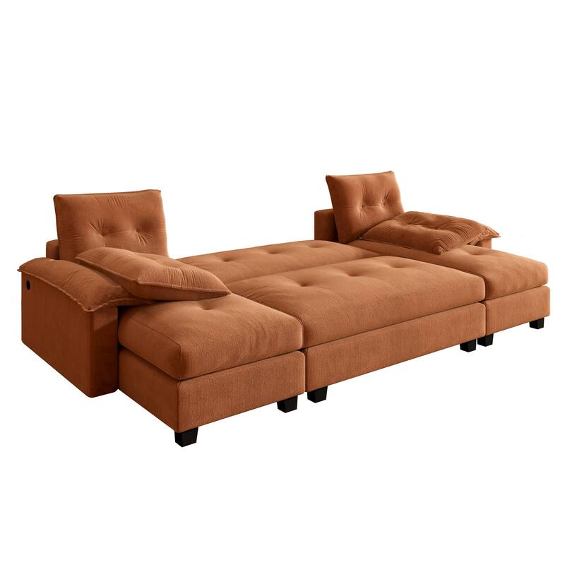 104.7" U-Shaped Sleeper Sofa, Convertible Sectional Couch with Pull-Out Bed, Removable Armrests, USB Ports & Chaise Lounge