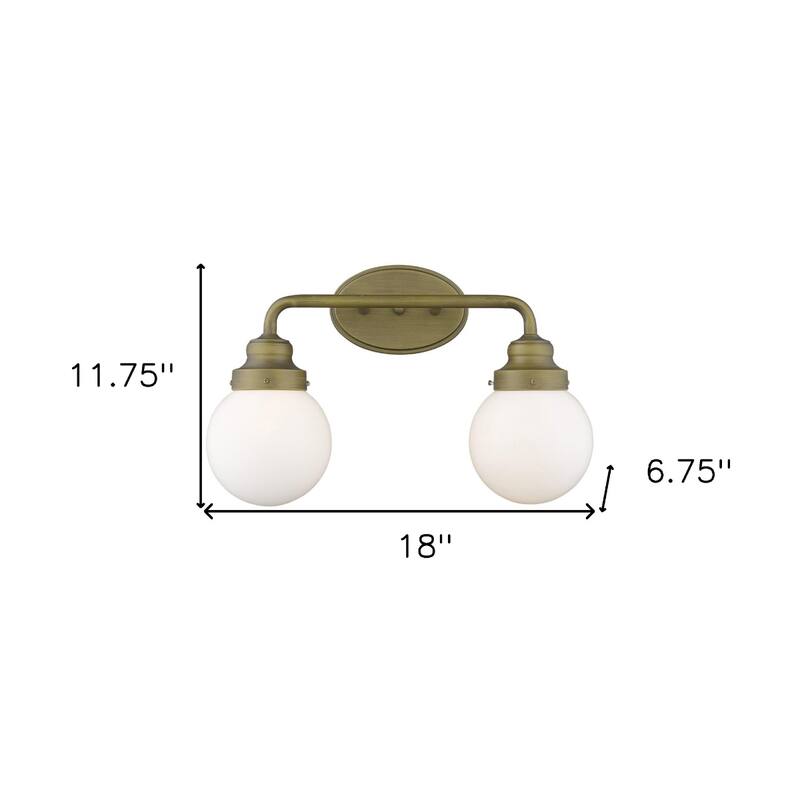 LED Compatible Gold Wall Sconce 2-Light Steel Fixture with White Clear Glass Shades and Damp Rated - 11.75" H x 18" W x 6.75" D