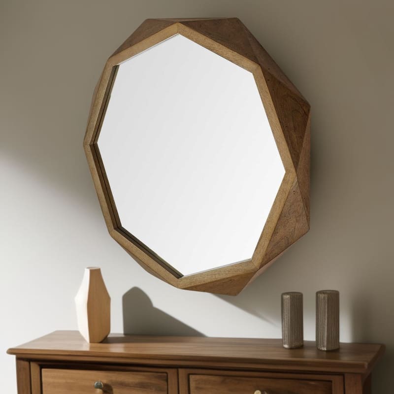 HomeRoots 41" Brown Solid Wood Octagon Framed Accent Mirror - 41.0L x 2.3W x 41.0H
